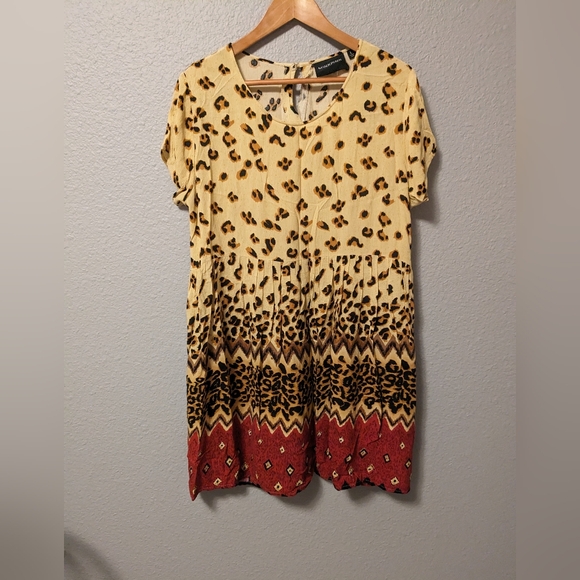 MinkPink Wild Things Mini Leopard Cheetah Boho Babydoll Dress Sz L - Picture 6 of 12